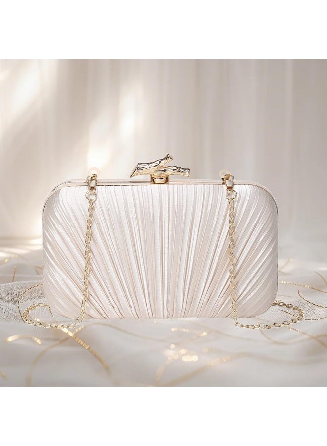 OSHIMA Clutch Purse for Women, Small Clutch Purses, Clutch Purses for Women Evening, Satin Pleated Evening Bags, Formal Wedding Party Cocktail Purse, Handbags Party Purses for Women with Detachable Chain - Image 4