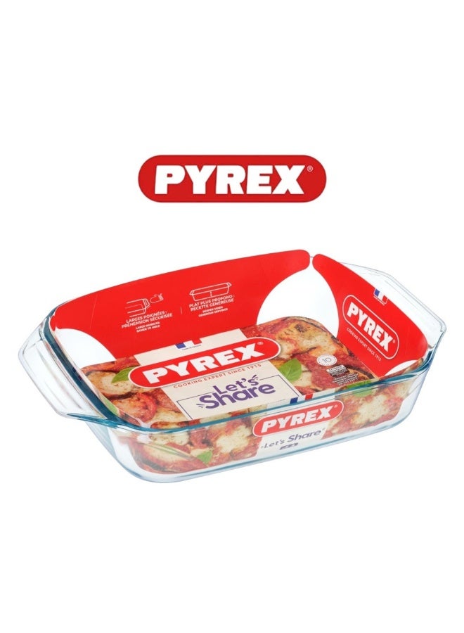 بيريكس Pyrex Irresistible 1.4L Rectangular Glass Roaster , Borosilicate Baking Dish, Oven, Microwave, Freezer & Dishwasher Safe, Durable Kitchen Essential clear 27 x 17 x 6cm - Image 1