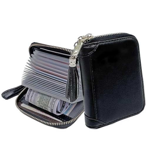 YUHAN PRETTY Womens Credit Card Holder Wallet RFID Leather Small ID Card Case (20 Card Slots - Black New) - Image 1