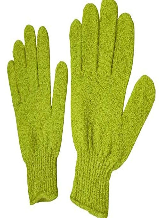 Exfoliating Dual Texture Bath Gloves for Shower, Spa, Massage and Body Scrubs, Dead Skin Cell Remover, Gloves with hanging loop (1 Pair Heavy Glove) (green)
