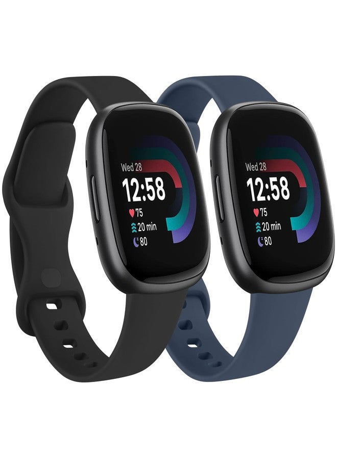 Meliya 2 Pack Bands Compatible With Fitbit Versa 4 / 3 / Sense/Sense 2, Soft Silicone Sports Bands Replacement Straps for Men Women (Black+Navy Blue, Small) - Image 1