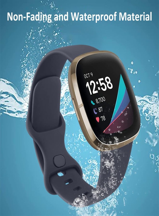Meliya 2 Pack Bands Compatible With Fitbit Versa 4 / 3 / Sense/Sense 2, Soft Silicone Sports Bands Replacement Straps for Men Women (Black+Navy Blue, Small) - Image 4