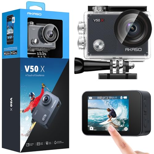 AKASO V50X Native 4K30fps WiFi Action Camera with EIS Touch Screen 4X Zoom 131 feet Waterproof Camera Support External Mic Remote Control with Helmet Accessories Without 64GB MicroSD Card - Image 1