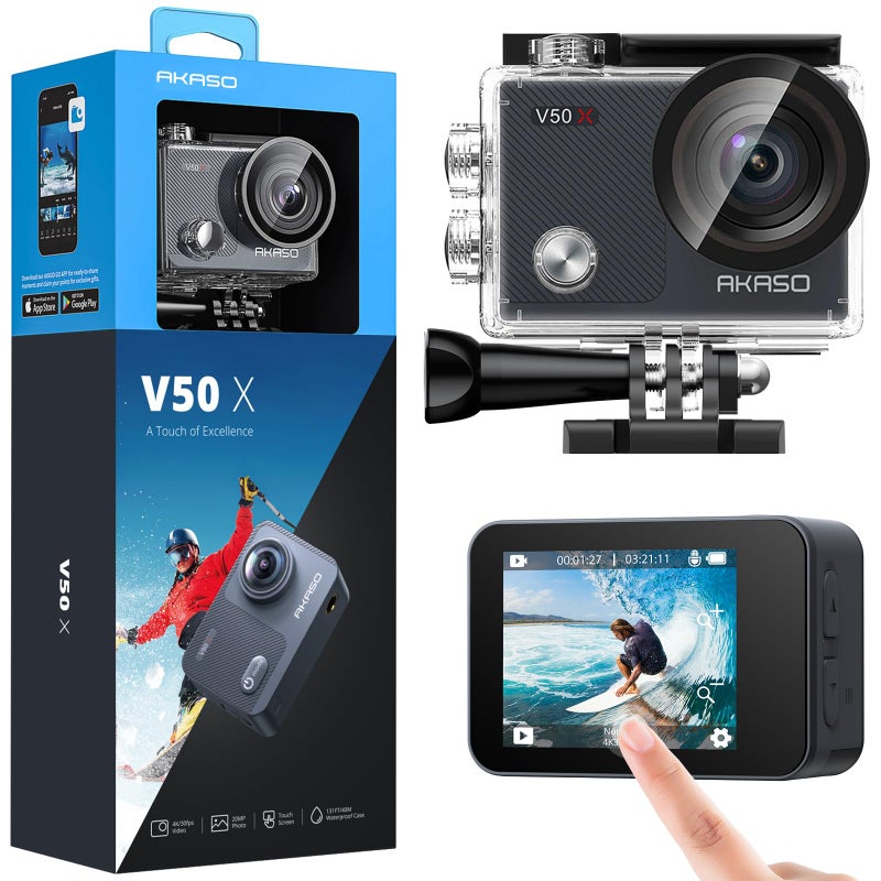 AKASO V50X Native 4K30fps WiFi Action Camera with EIS Touch Screen 4X Zoom 131 feet Waterproof Camera Support External Mic Remote Control with Helmet Accessories Without 64GB MicroSD Card - Image 2