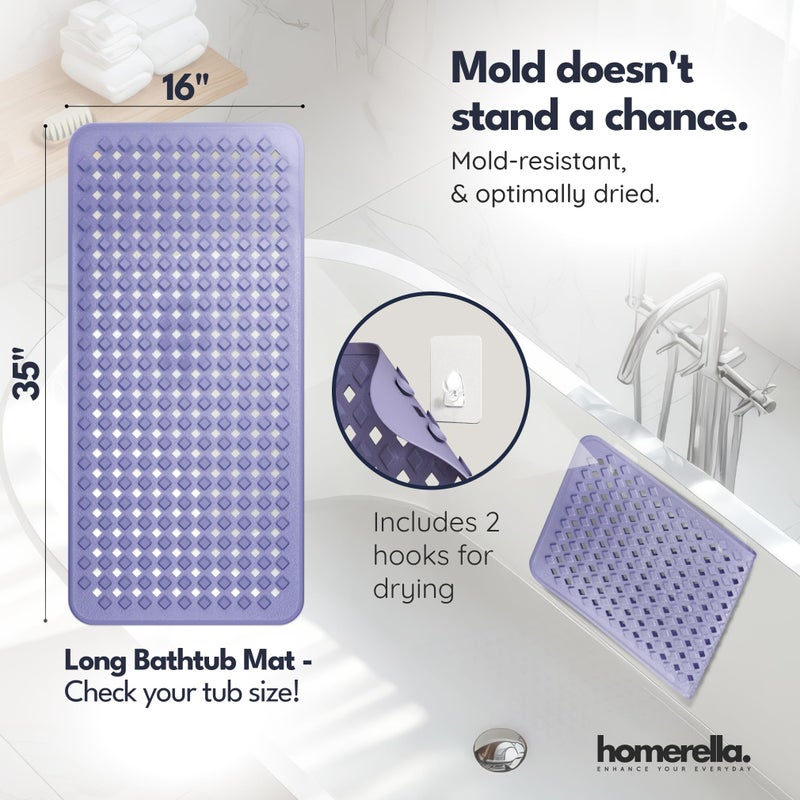 Homerella Bathtub Mat Non Slip 35x16 - homerellaÂ® Bath Mat Incl. Hooks for Drying, Extra Long, 100% BPA Free, Shower Mat Non Slip Anti Mold, Machine Washable, Shower Mats for Inside Shower Mildew Resistant - Image 3