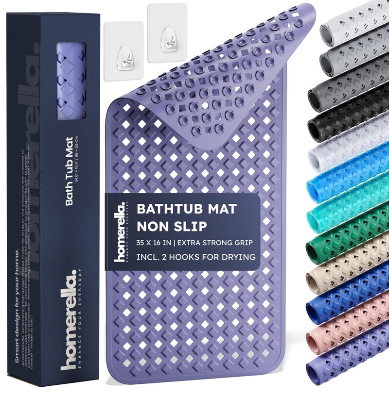 Homerella Bathtub Mat Non Slip 35x16 - homerellaÂ® Bath Mat Incl. Hooks for Drying, Extra Long, 100% BPA Free, Shower Mat Non Slip Anti Mold, Machine Washable, Shower Mats for Inside Shower Mildew Resistant - Image 1