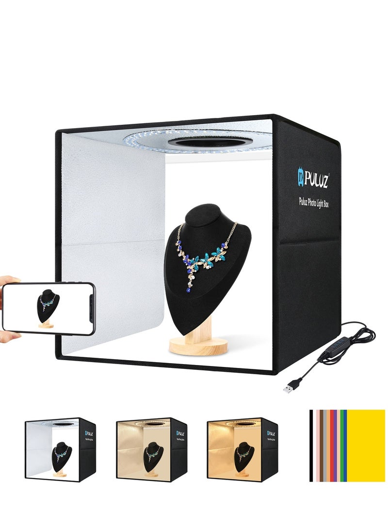 بولوز صندوق إضاءة فوتوغرافي قابل للطي 40 سم × 40 سم مجموعة خيمة تصوير احترافية قابلة للتعتيم مع 160 ضوء LED و 6 خلفيات ملونة مزدوجة الجوانب لتصوير المجوهرات والمنتجات متوسطة الحجم.  - Image 1
