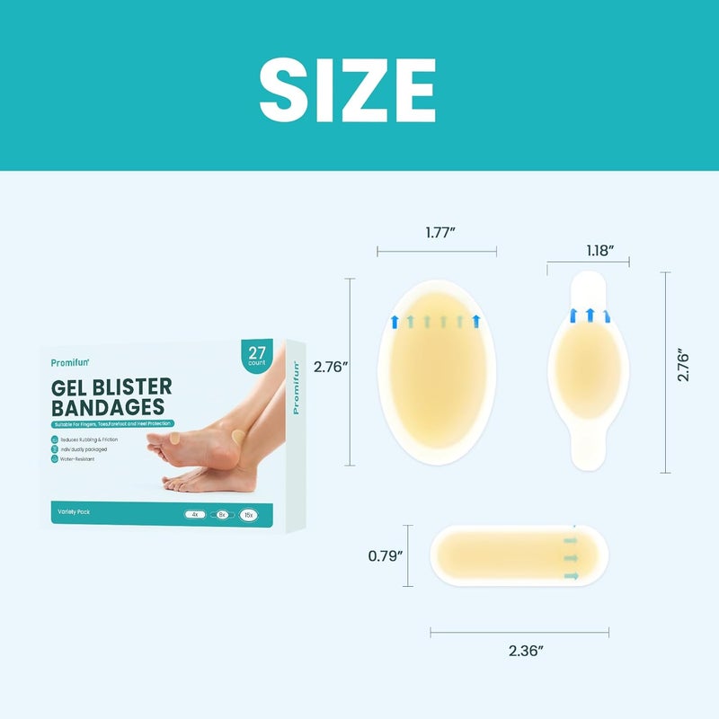 Promifun Hydrocolloid Gel Blister Bandages Pads  Promifun Blister Cushions  Water Resistant Hydrocolloid Bandage for Foot Toe Heel  Gel Blister Bandages for Prevention  Recovery 27 ct Variety Pack - Image 5