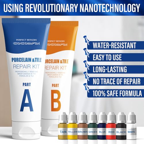 cocomfix طقم إصلاح البلاط، طقم إصلاح رقائق البلاط الخزفي (مطابقة الألوان)، طقم إصلاح البورسلين مع التصاق قوي للغاية، إصلاح الرقائق والشقوق والثقوب على البلاط الخزفي، البورسلين، الأكريليك، الألياف الزجاجية، المينا. - Image 5