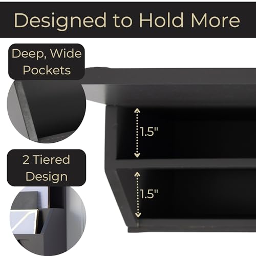 BLU MONACO Wall-Mounted Mail and Key Holder – Grey Wooden 2-Tier Organizer for Entryway or Office – Hanging Command Center - Image 3
