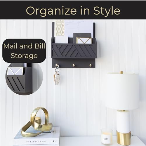 BLU MONACO Wall-Mounted Mail and Key Holder – Grey Wooden 2-Tier Organizer for Entryway or Office – Hanging Command Center - Image 2