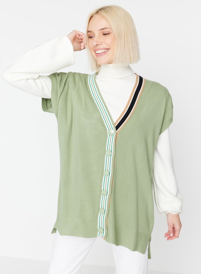 trendyol Mint Collar Strip Detailed Knitwear Sweater - Image 1