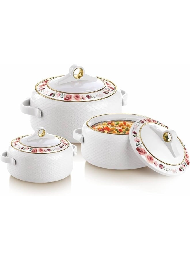 NAYASA Nayasa Deluxe Coral Insulated Casserole Set Of 3 Pcs 2500, 3500, 5000 Ml White | Stainless Steel Inside  - Image 3