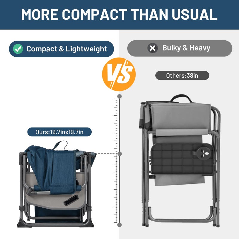 TIMBER RIDGE Aluminum Camping Directors Chair with Side Table Pocket, Portable Folding Heavy Duty Lawn Chair for Fishing Trip Picnic Concert Outdoor 400lbs, Navy 2 Pack - Image 2