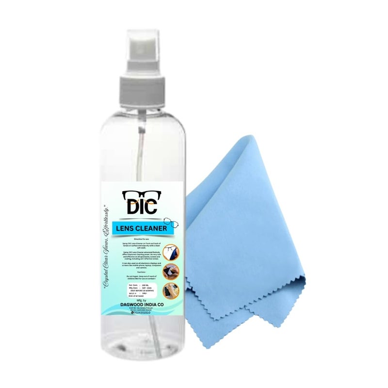 60ml Spectacle Lens Cleaner with Microfiber Cloth, Liquid Cleaning Kit for Blue Filter antiglare Glasses, Goggles, Laptop Screen - Pack of 1