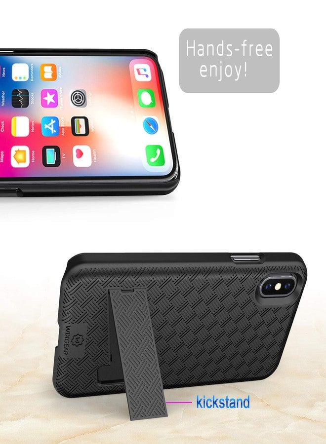 ويزجير جراب حماية لهاتف iPhone X/XS، جراب WixGear Slim Shell Combo لهاتف Apple iPhone X/XS/iPhone 10 مع حامل ومشبك حزام دوار - أسود - Image 3