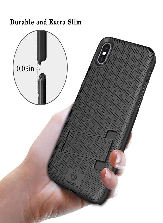 ويزجير جراب حماية لهاتف iPhone X/XS، جراب WixGear Slim Shell Combo لهاتف Apple iPhone X/XS/iPhone 10 مع حامل ومشبك حزام دوار - أسود - Image 4