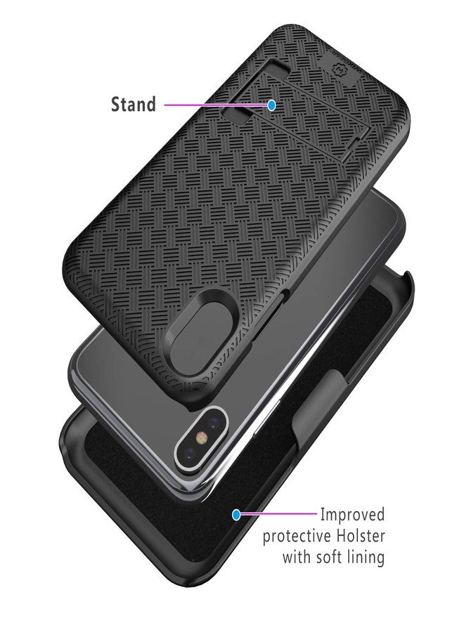 ويزجير جراب حماية لهاتف iPhone X/XS، جراب WixGear Slim Shell Combo لهاتف Apple iPhone X/XS/iPhone 10 مع حامل ومشبك حزام دوار - أسود - Image 2