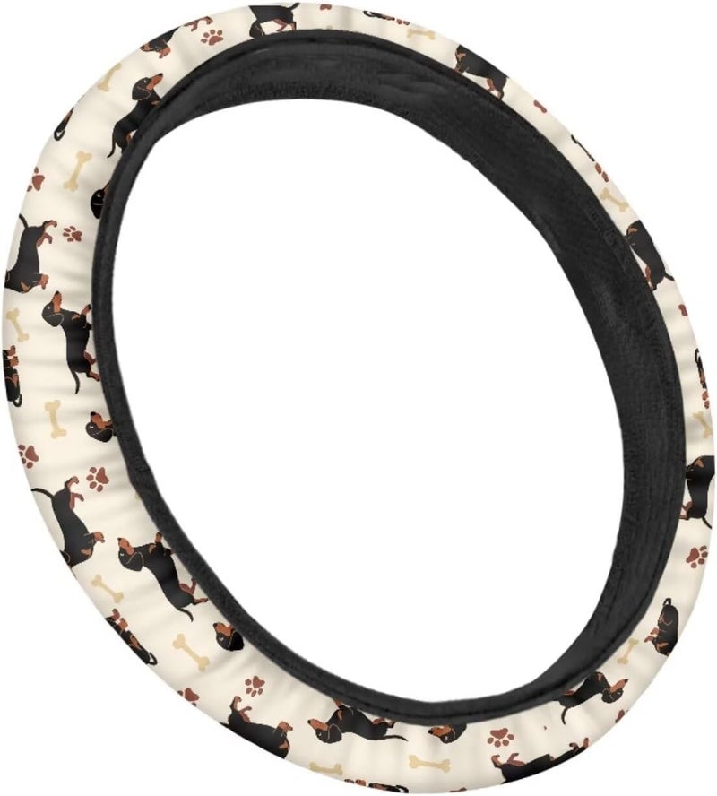 Universal Non-Slip Steering Wheel Cover, 15-inch for Car and Truck, Polyester Material with Easy Installation(Dachshund Paw Print) - Image 3