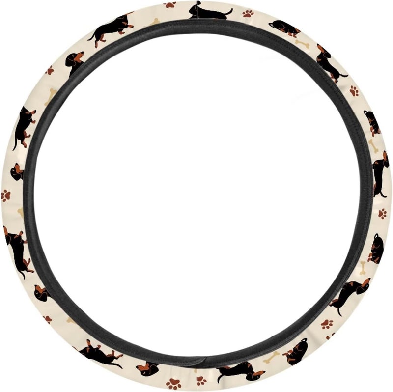Universal Non-Slip Steering Wheel Cover, 15-inch for Car and Truck, Polyester Material with Easy Installation(Dachshund Paw Print) - Image 2