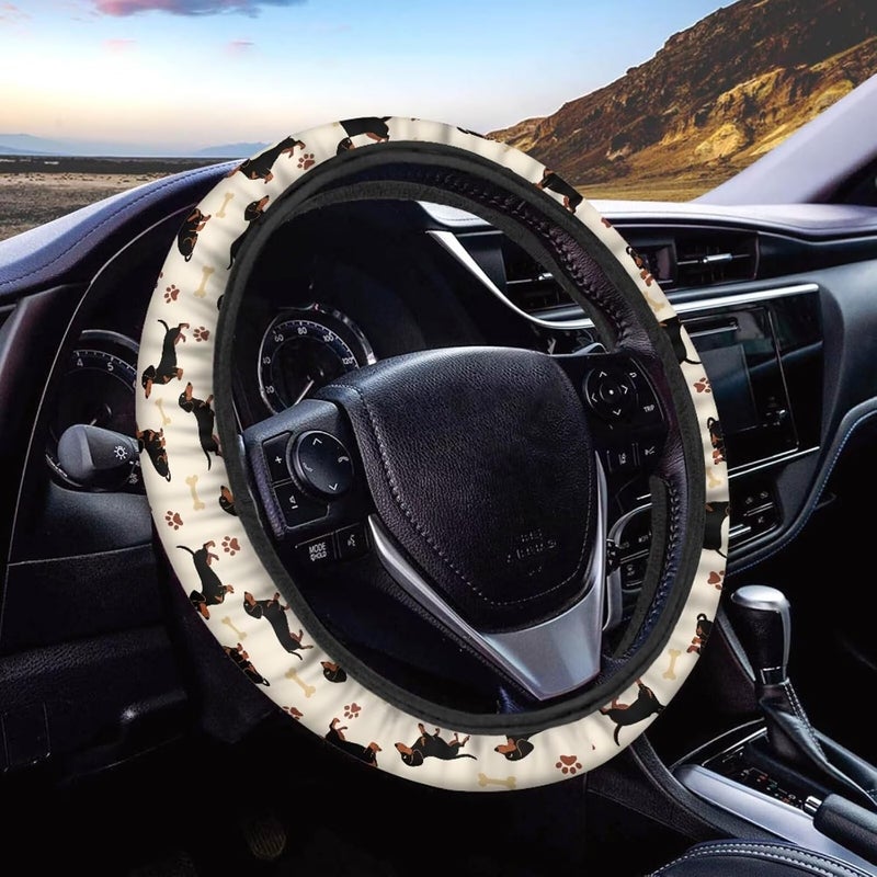 Universal Non-Slip Steering Wheel Cover, 15-inch for Car and Truck, Polyester Material with Easy Installation(Dachshund Paw Print) - Image 1