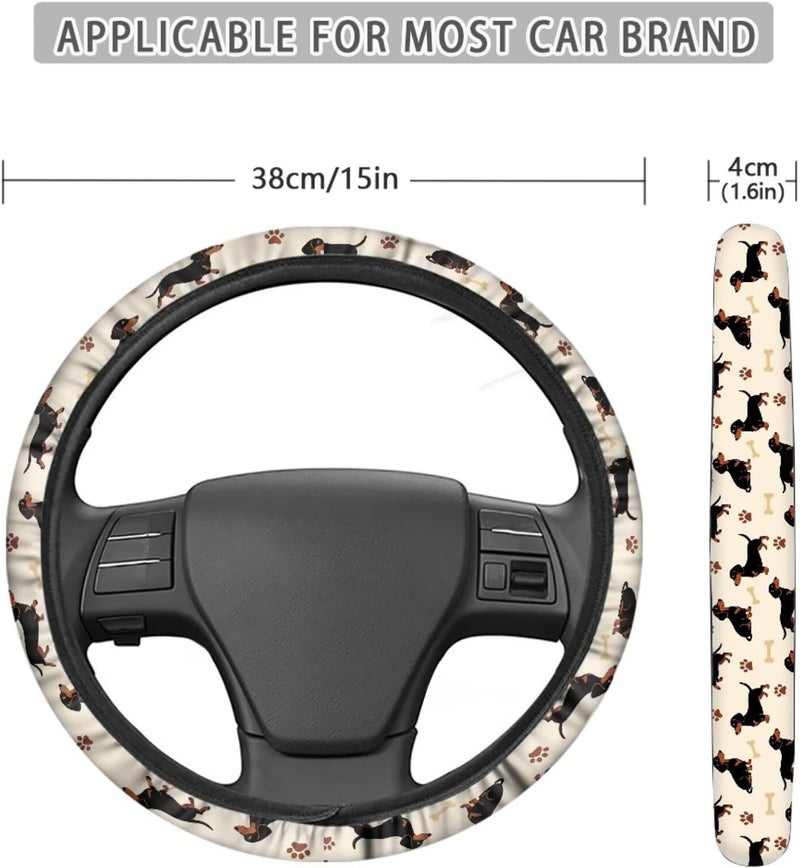 Universal Non-Slip Steering Wheel Cover, 15-inch for Car and Truck, Polyester Material with Easy Installation(Dachshund Paw Print) - Image 5