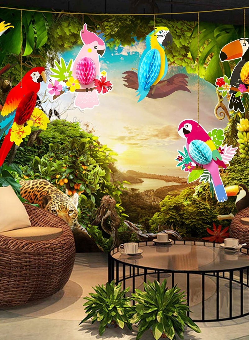 SYOSI Tropical Birds Party Decorations Hawaiian Party Decoration Bird Party Decorations Parrot Birds Honeycomb Cutouts Hanging Summer Tiki Luau Rainforest Birds Party Decorations (6PCS) - Image 5