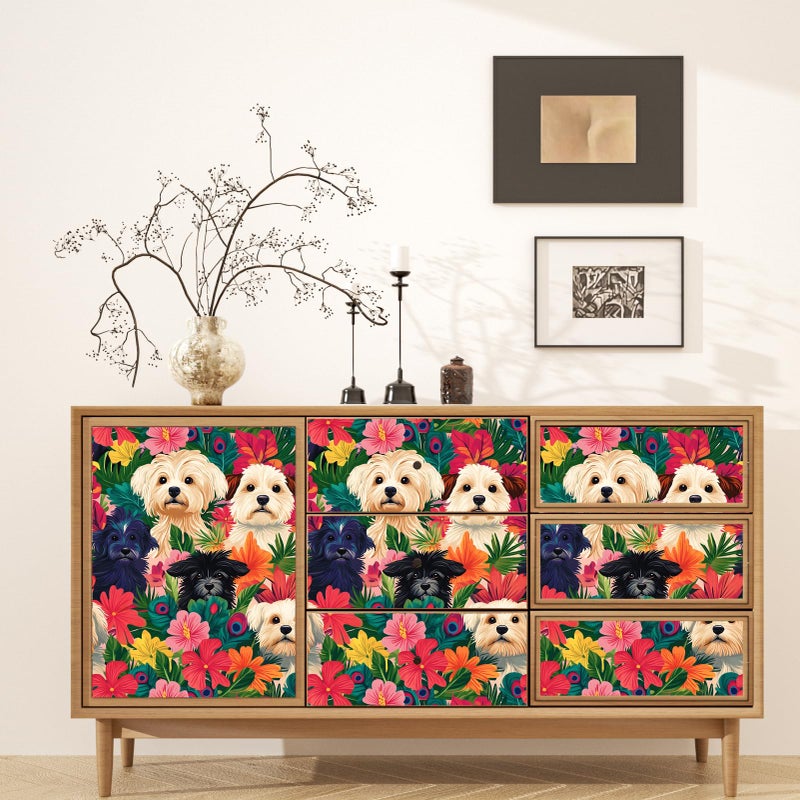 BOKEBEVE Colorful Wallpaper Peel and Stick Dogs Contact Paper Vibrant Bright Wall Paper for Accent Wall Bathroom Kitchen Drawer Table Renter Friendly Removable Adhesive Wallpapers 17.5 x 118In - Image 5