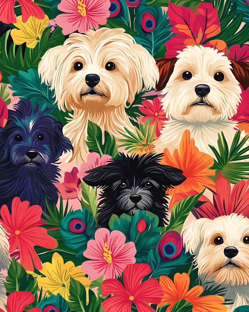 BOKEBEVE Colorful Wallpaper Peel and Stick Dogs Contact Paper Vibrant Bright Wall Paper for Accent Wall Bathroom Kitchen Drawer Table Renter Friendly Removable Adhesive Wallpapers 17.5 x 118In - Image 1