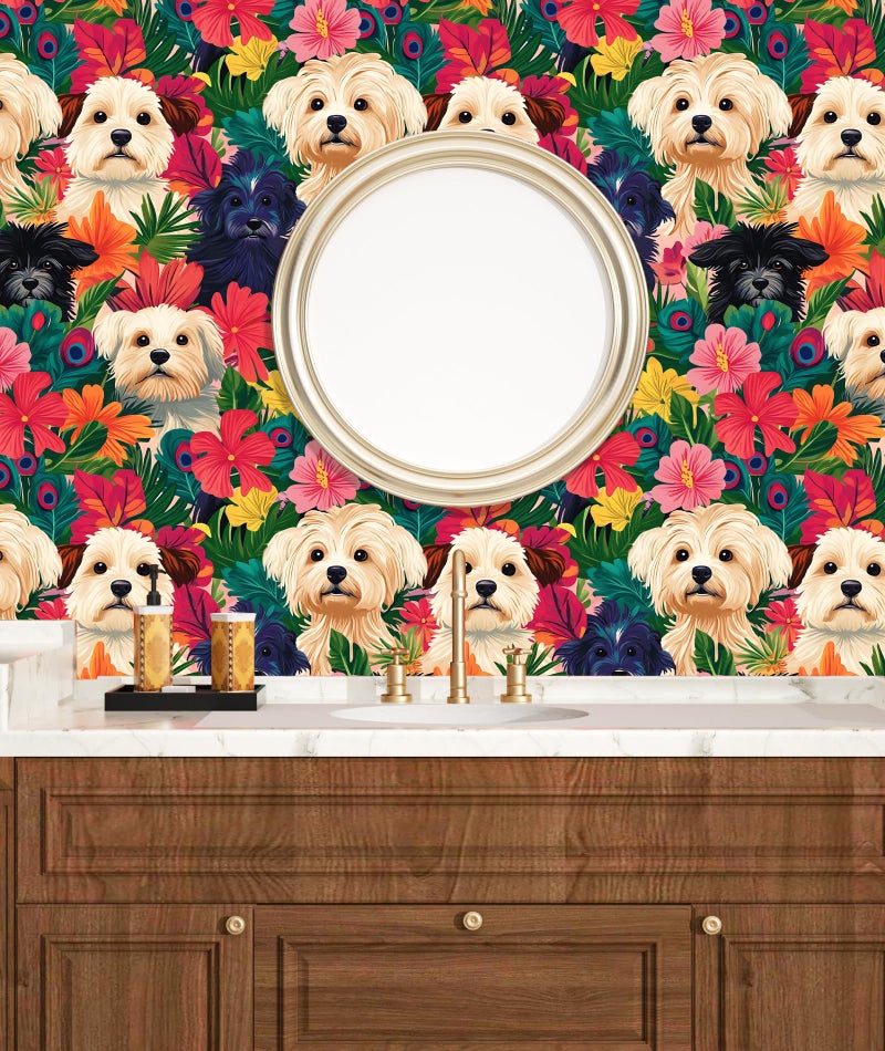 BOKEBEVE Colorful Wallpaper Peel and Stick Dogs Contact Paper Vibrant Bright Wall Paper for Accent Wall Bathroom Kitchen Drawer Table Renter Friendly Removable Adhesive Wallpapers 17.5 x 118In - Image 2