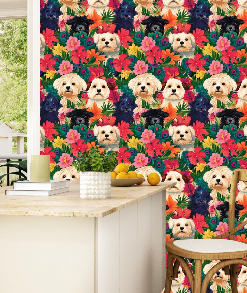 BOKEBEVE Colorful Wallpaper Peel and Stick Dogs Contact Paper Vibrant Bright Wall Paper for Accent Wall Bathroom Kitchen Drawer Table Renter Friendly Removable Adhesive Wallpapers 17.5 x 118In - Image 4