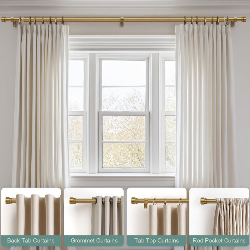 Lootkell Warm Gold Curtain Rods for Windows 72 to 144 Adjustable Length Heavy Duty 1" Diameter Brass Bronze Long Window Curtain Rod with Solid Metal Finials for Outdoor Farmhouse Bedroom Living Room - Image 5