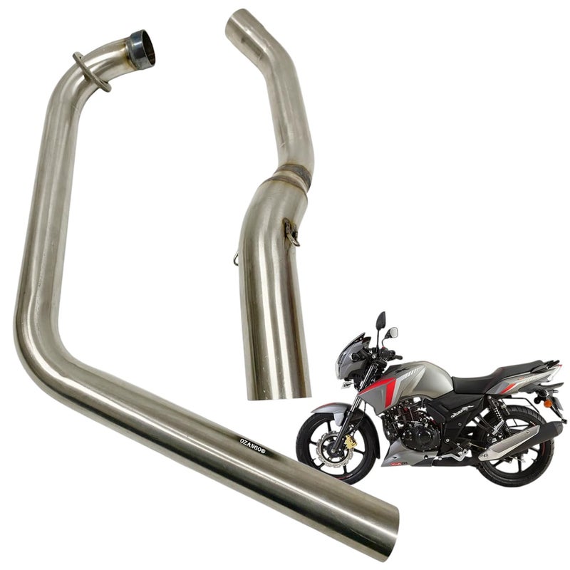 OZANGO Bike Stainless Steel Exhaust Middle Muffler Bend Pipe Silencer PipeCompatible With TVS Apache RTR 160 4V - Image 1