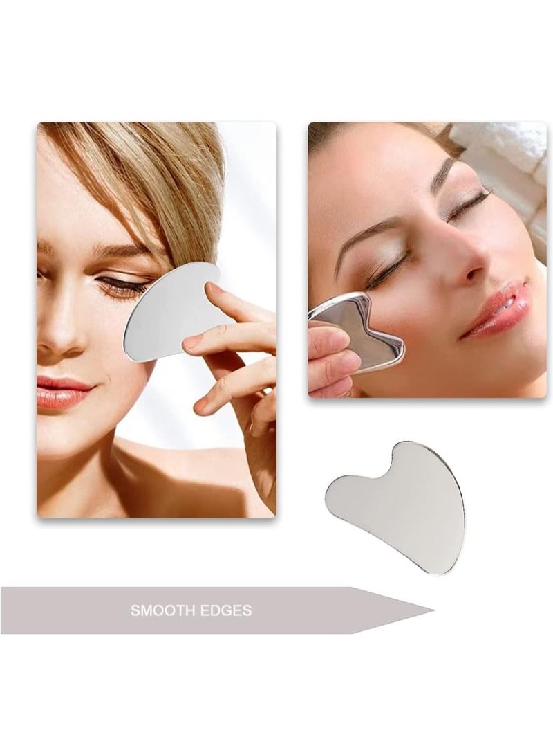 أداة تدليك وتقشير غوا شا من استنالس 18 /10  مقاوم للصدا، أداة تدليك الوجه على شكل قلب، حجر غوا شا لتدليك الوجه والرقبة والجسم - Image 4