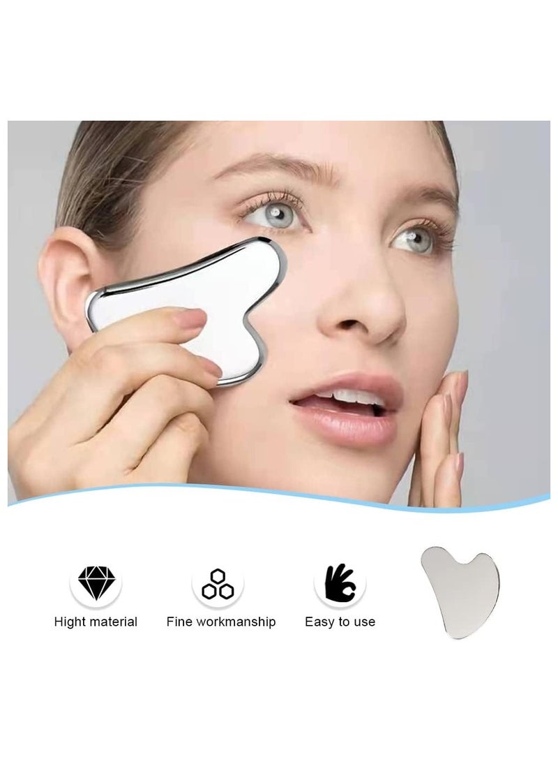 أداة تدليك وتقشير غوا شا من استنالس 18 /10  مقاوم للصدا، أداة تدليك الوجه على شكل قلب، حجر غوا شا لتدليك الوجه والرقبة والجسم - Image 3