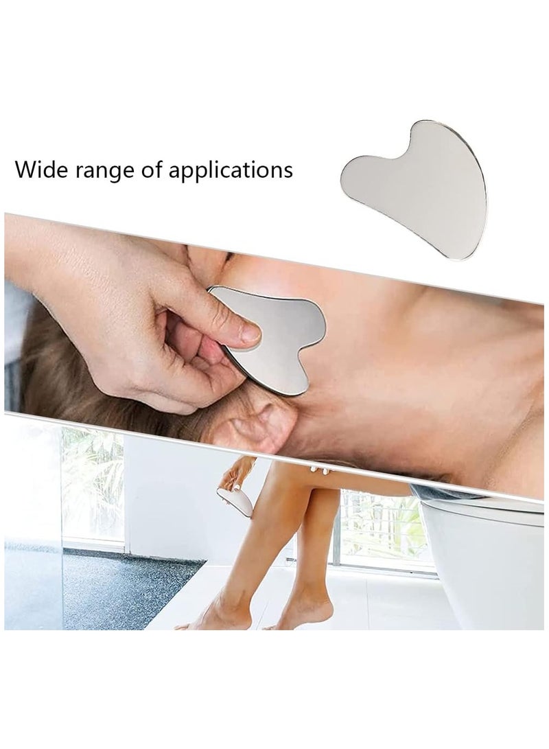 أداة تدليك وتقشير غوا شا من استنالس 18 /10  مقاوم للصدا، أداة تدليك الوجه على شكل قلب، حجر غوا شا لتدليك الوجه والرقبة والجسم - Image 5