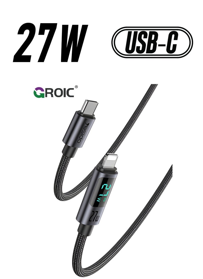 GROIC USB C to Lightning Cable, 4FT Charging Syncing Cord with LED Display Compatible with iPhone 15 Pro Max 14 13 13 Pro 12 Pro Max 12 11 X XS XR 8 Plus, Supports Power Delivery  - Image 1