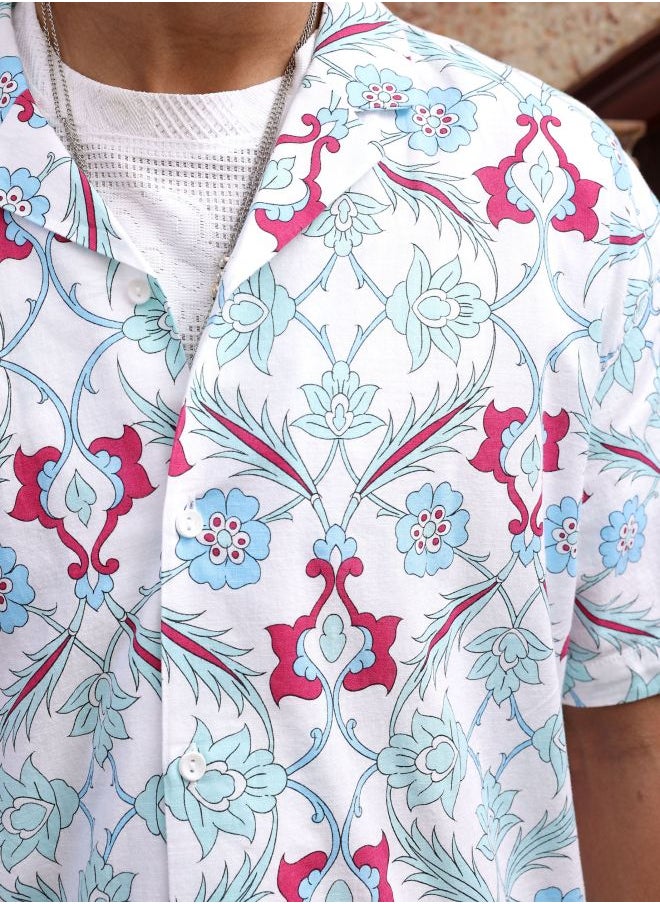 The Indian Garage Co Men Relaxed Fit Indie Printed Half Sleeves Cuban Collar Resort Wear Shirt  - Image 4