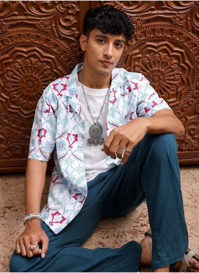 The Indian Garage Co Men Relaxed Fit Indie Printed Half Sleeves Cuban Collar Resort Wear Shirt  - Image 1