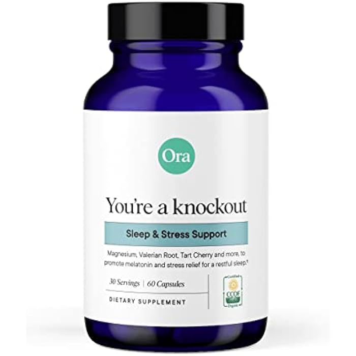 Ora Organic Natural Sleep Aid Supplement Stress Support Calming Herbal Blend with Melatonin from Tart Cherry - Includes Magnesium Citrate, Valerian Root, and Lemon Balm - 1 Month Supply, 60 Capsules - Image 1