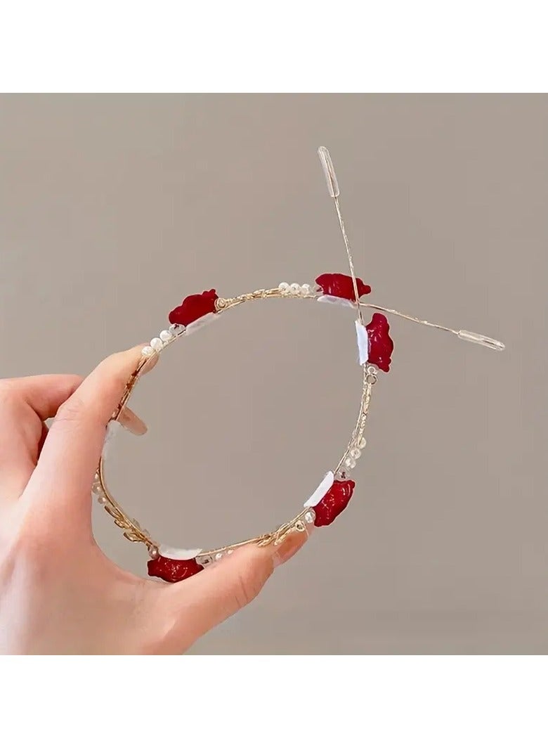 Goolsky Rose Faux Pearl Hair Hoop Princess Headwear For Holiday Birthday Party For Brides Ladies Girls, ideal choice for gifts - Image 3