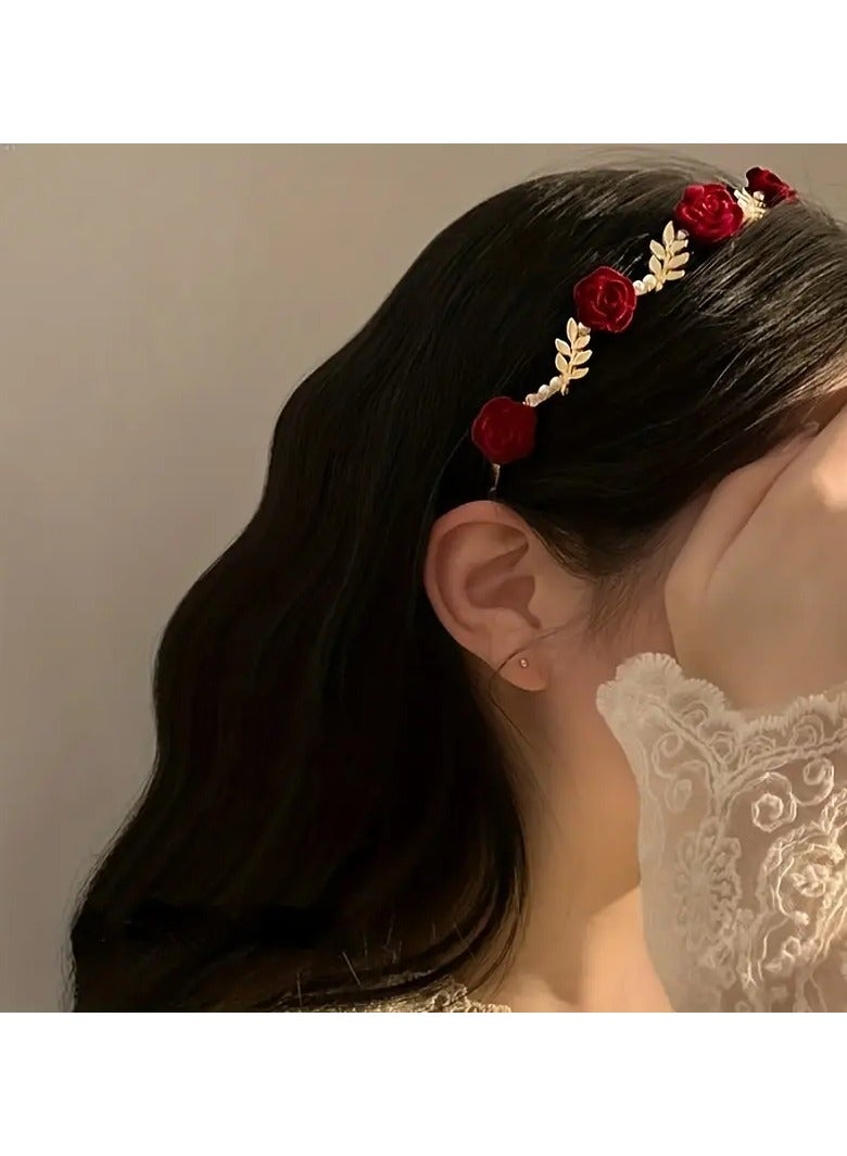 Goolsky Rose Faux Pearl Hair Hoop Princess Headwear For Holiday Birthday Party For Brides Ladies Girls, ideal choice for gifts - Image 4