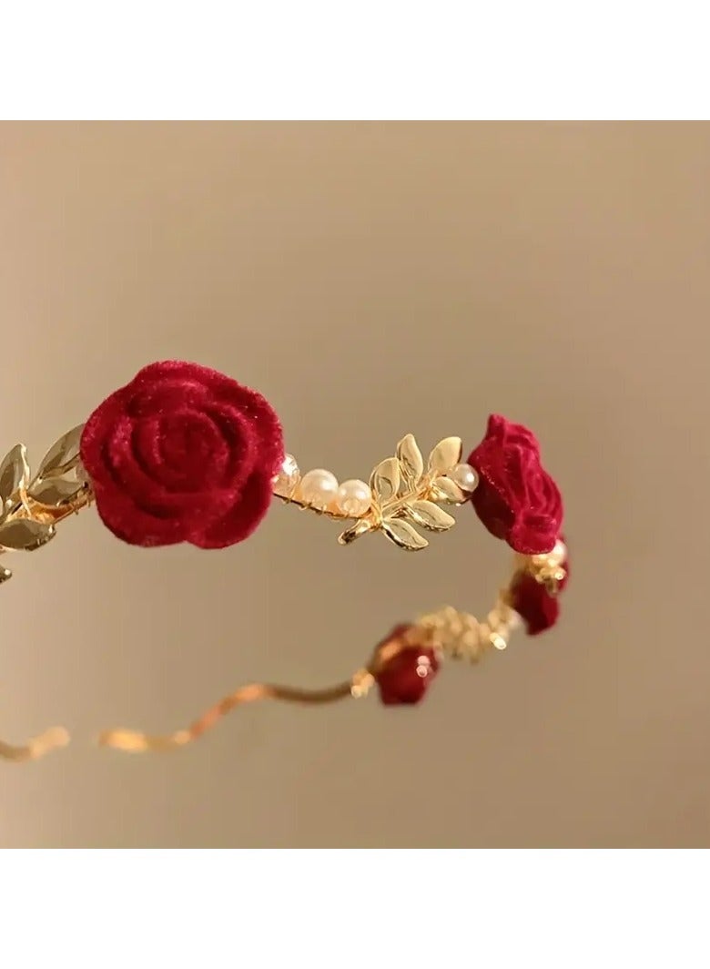 Goolsky Rose Faux Pearl Hair Hoop Princess Headwear For Holiday Birthday Party For Brides Ladies Girls, ideal choice for gifts - Image 5