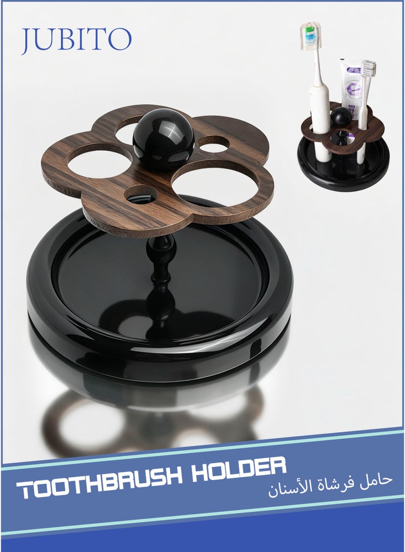 جوبيت حامل فرشاة أسنان، ديكور منزلي، حامل فرشاة أسنان فاخر أنيق، تخزين إكسسوارات الحمام (بلاستيك وخشب، أسود) - Image 1