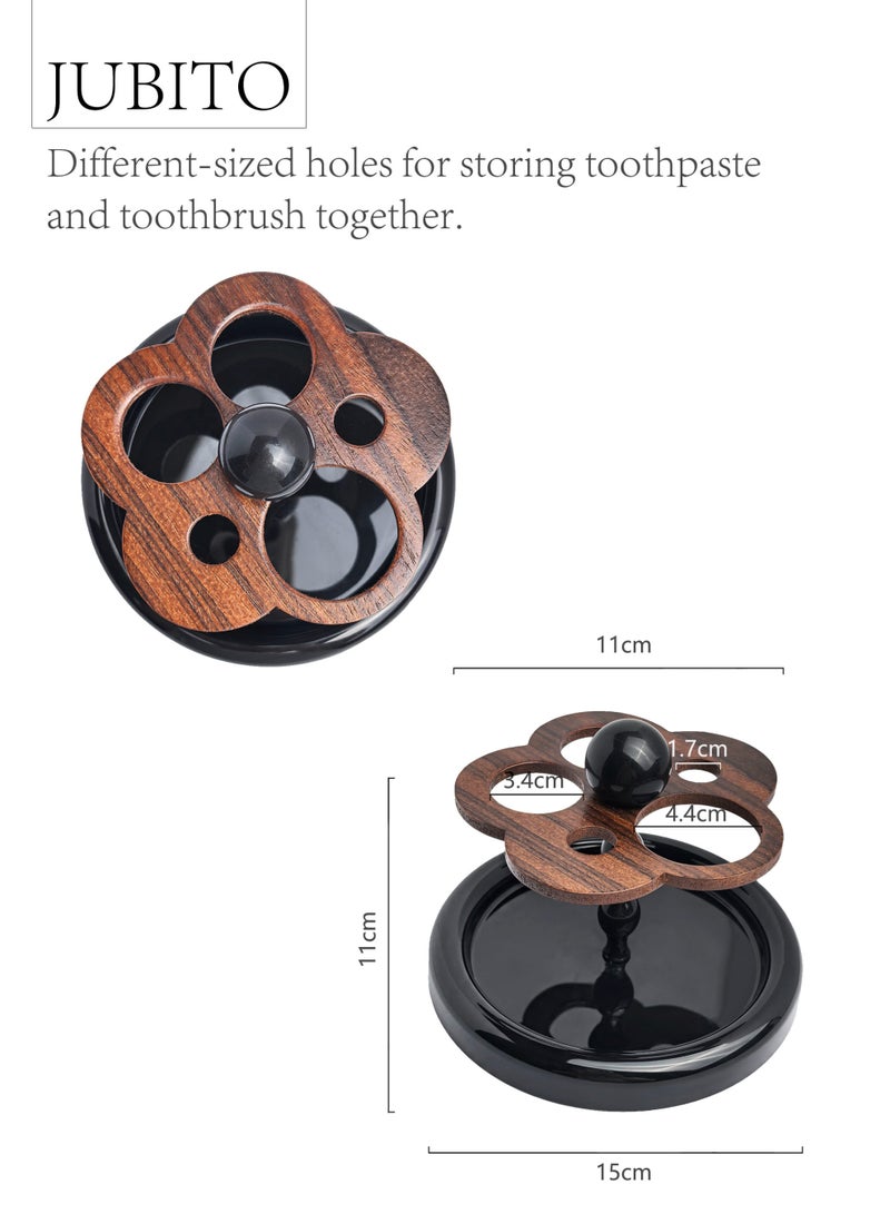 جوبيت حامل فرشاة أسنان، ديكور منزلي، حامل فرشاة أسنان فاخر أنيق، تخزين إكسسوارات الحمام (بلاستيك وخشب، أسود) - Image 4