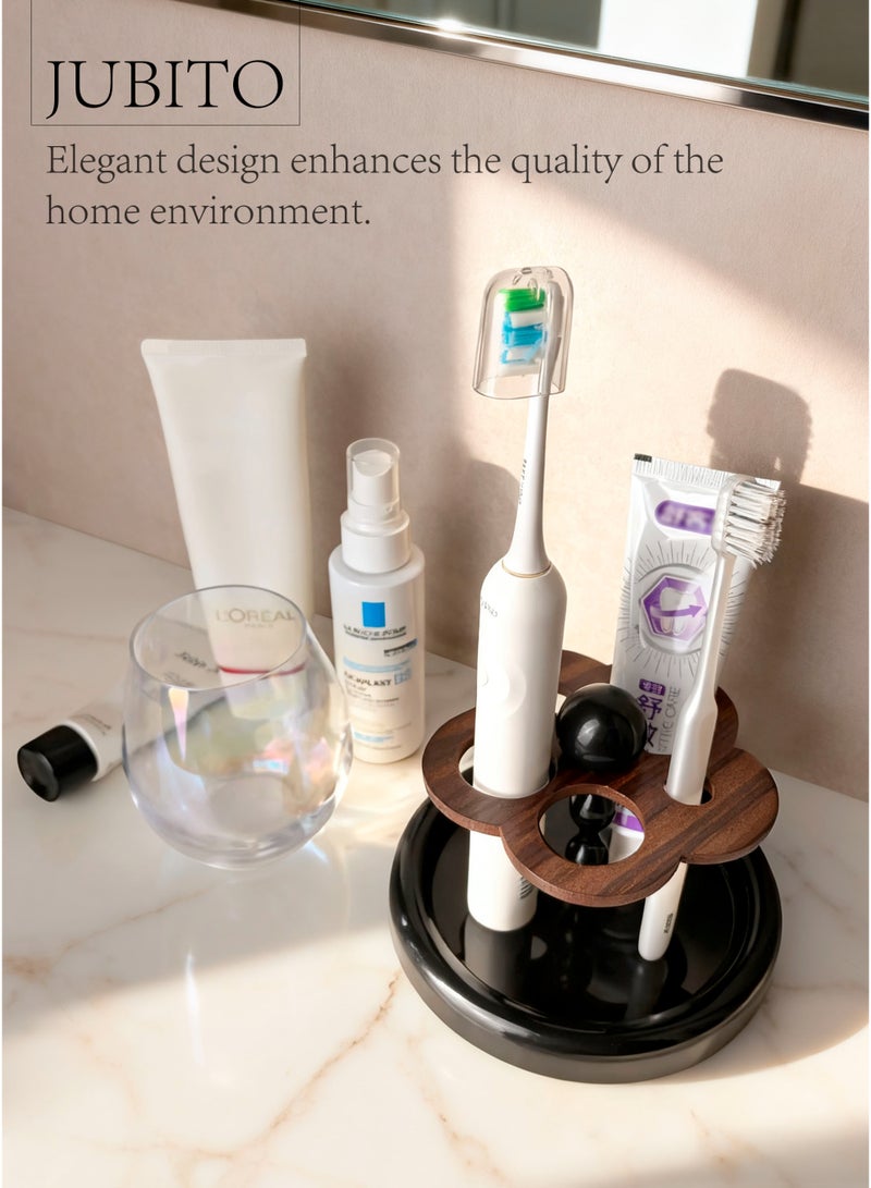 جوبيت حامل فرشاة أسنان، ديكور منزلي، حامل فرشاة أسنان فاخر أنيق، تخزين إكسسوارات الحمام (بلاستيك وخشب، أسود) - Image 2