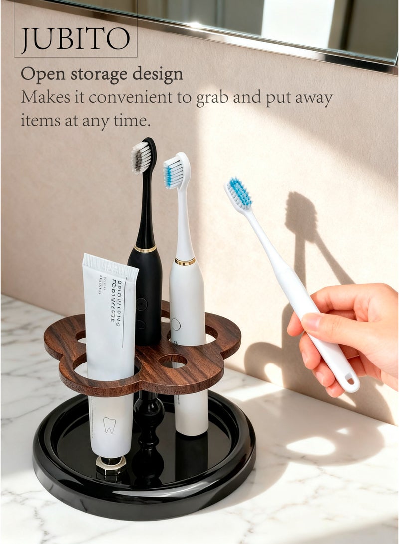 جوبيت حامل فرشاة أسنان، ديكور منزلي، حامل فرشاة أسنان فاخر أنيق، تخزين إكسسوارات الحمام (بلاستيك وخشب، أسود) - Image 3