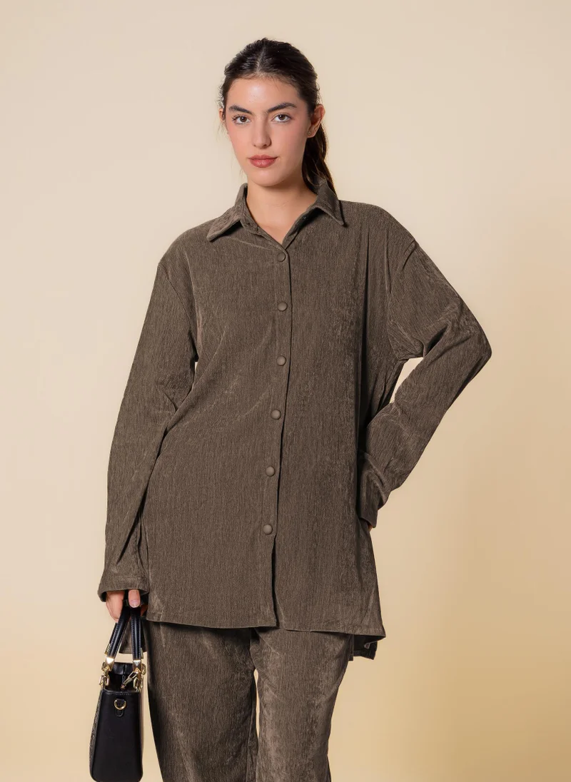 SHAPES TEXTURED VELVET SHIRT SET