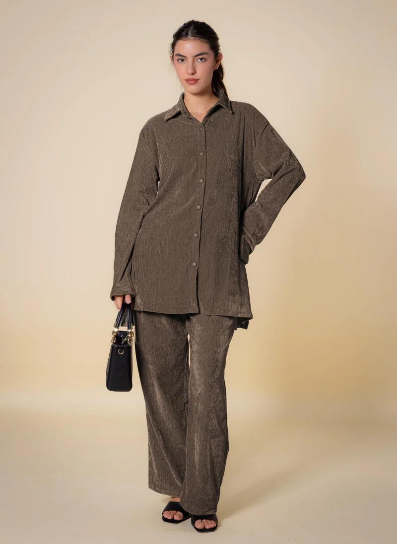 SHAPES TEXTURED VELVET SHIRT SET