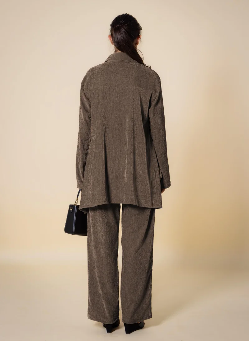 Shapes Brown TEXTURED VELVET SHIRT SET for Women | Best Price UAE